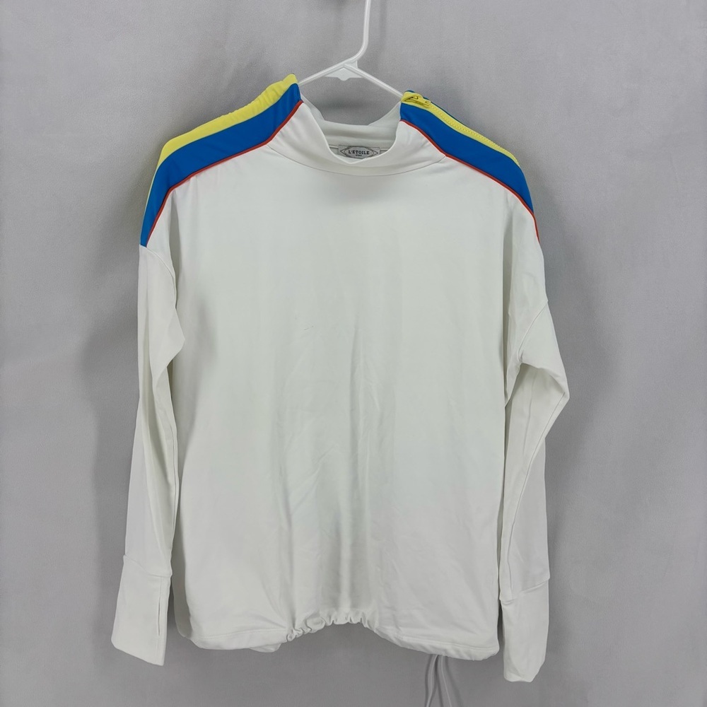 L’Etoile Sport White Stretch Performance Colorblock Zip Shoulder Womens Medium